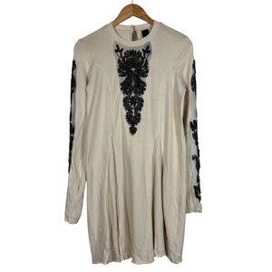 New Romantics Free People Black Forest Dress Long Sleeve Mini Beaded Size Small